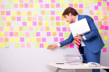 Çelişkili öncelikler konseptinde genç yakışıklı bir adam