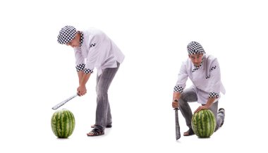 Beyaz karpuzlu genç aşçı.