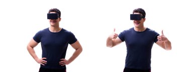 Sanal gerçeklik Vr gözlük izole o giyen genç yakışıklı adam