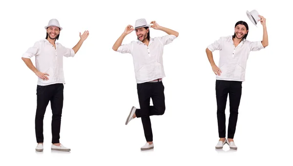 Jonge man met hoed geïsoleerd op wit — Stockfoto
