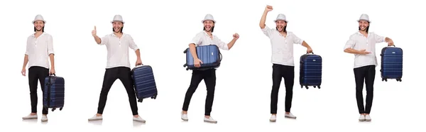 Touriste avec valise isolée sur blanc — Photo