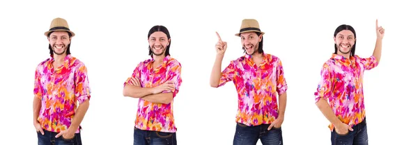 Man in roze shirt en hoed isioalted op wit — Stockfoto