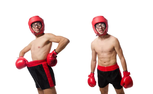 Boxeador divertido aislado en el blanco — Foto de Stock