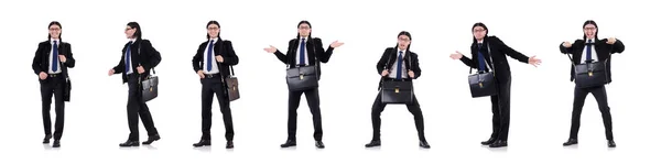 Молодий бізнесмен тримає портфель ізольовано на білому — стокове фото