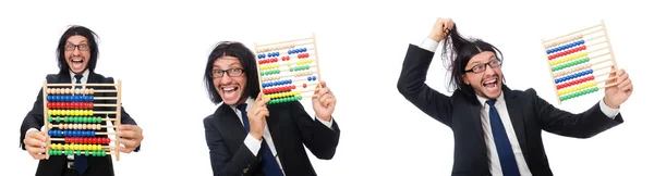 Pria lucu dengan kalkulator dan sempoa — Stok Foto