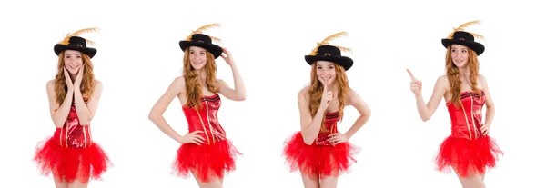 Chica de pelo rojo en traje de carnaval aislado en blanco — Foto de Stock