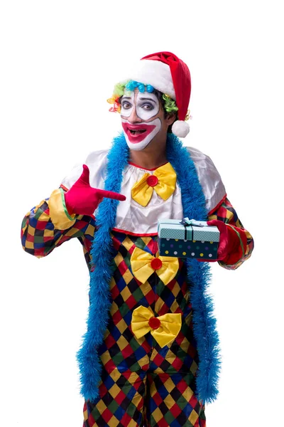 Jeune drôle de clown comédien isolé sur blanc — Photo