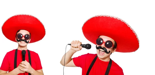 Legrační Mexičan s mic izolovaných na bílém — Stock fotografie