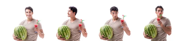 Mladý muž s melounem izolovaným na bílém — Stock fotografie
