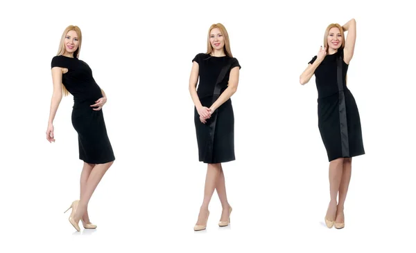 Mujer bastante embarazada en vestido negro aislado en blanco —  Fotos de Stock