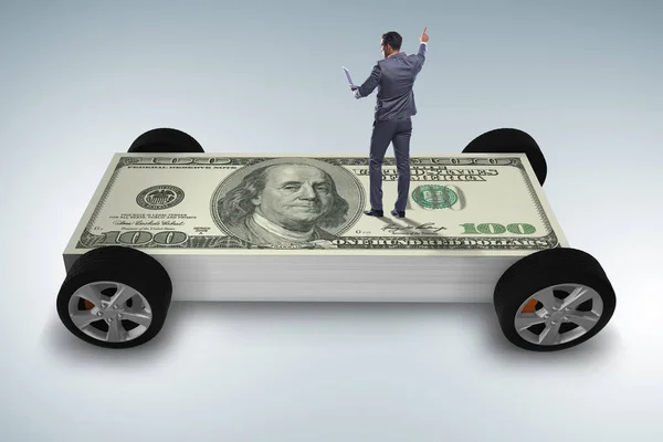 นักธุรกิจในแนวคิดธุรกิจกับรถดอลลาร์ — ภาพถ่ายสต็อก