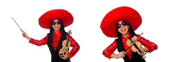 Мексиканка со скрипкой, изолированной на белом — стоковое фото
