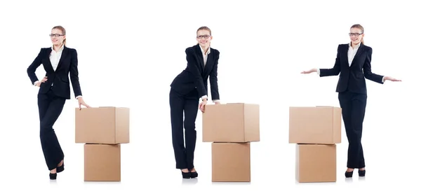 흰색 상자와 여자 실업 — 스톡 사진