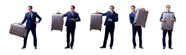Νεαρός επιχειρηματίας με βαλίτσα απομονωμένη σε λευκό φόντο — Φωτογραφία Αρχείου