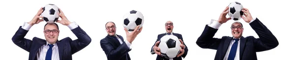 Homem com futebol isolado em branco — Fotografia de Stock