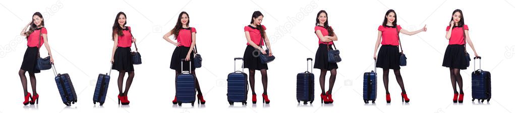 Woman with suitacases preparing for summer vacation