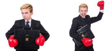 Beyaz izole boks eldivenli genç yaş 