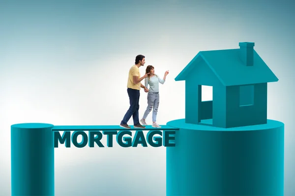 Concept of family taking mortgage loan for house — Stock Photo, Image