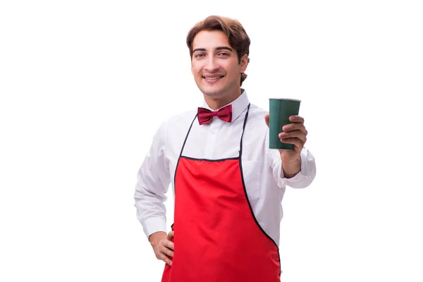 Young barista isolated on white background — Stock Photo, Image
