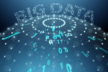 Büyük veri ve veri madenciliği konsepti çizimi - 3D görüntüleme