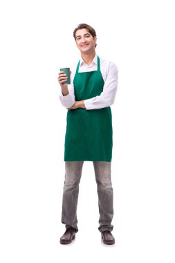 Beyaz arka planda izole genç barista