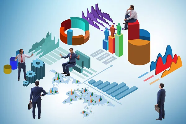 Geschäftsmann in Business Analytics Infografik-Konzept — Stockfoto