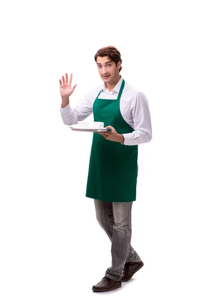 Young waiter isolated on white background — Stock Photo, Image