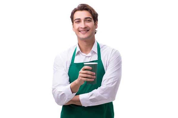 Jovem barista isolado no fundo branco — Fotografia de Stock