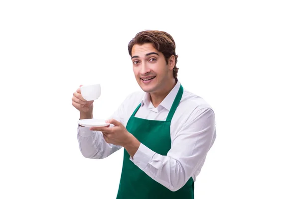 Jovem barista isolado no fundo branco — Fotografia de Stock