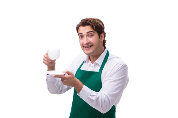 Giovane barista isolato su sfondo bianco — Foto Stock