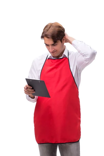 Young waiter isolated on white background — Stock Photo, Image