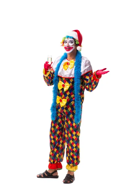 Giovane buffo clown comico isolato su bianco — Foto Stock