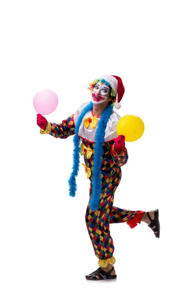 Giovane buffo clown comico isolato su bianco — Foto Stock