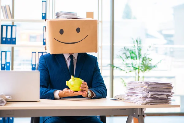 Happy man with box instead of his head — Stock Photo, Image
