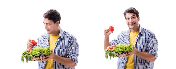 Mann mit Obst- und Gemüsekorb — Stockfoto