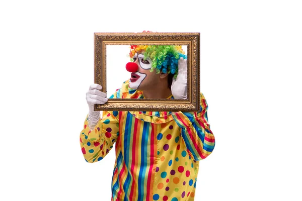 Смешной клоун на белом фоне — стоковое фото