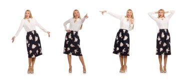 Siyah etekli, beyaz çiçekli güzel bir kız.