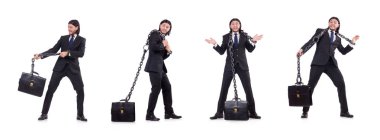 Zincirli bir adam beyazda soyutlanmış