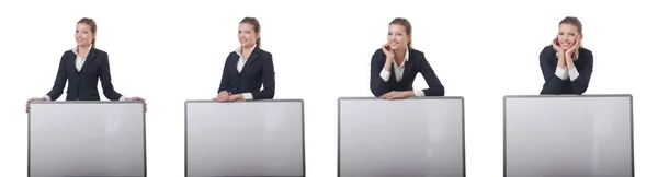 Woman businesswoman with blank board on white — Stock Photo, Image