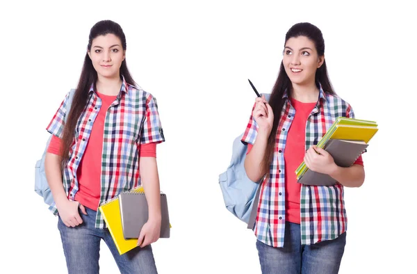 Jonge vrouwelijke student geïsoleerd op de witte — Stockfoto