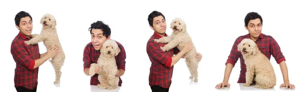 Joven con perro aislado en blanco — Foto de Stock