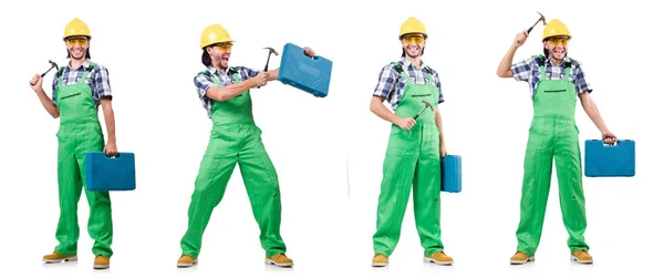 Trabajador industrial aislado en el fondo blanco — Foto de Stock