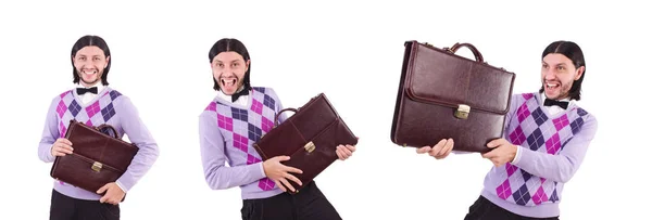 Hombre sonriente con maletín aislado en blanco —  Fotos de Stock