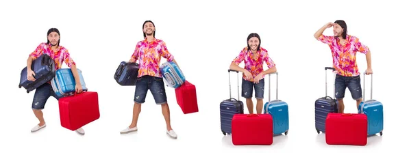 Man travelling with suitcases isolated on white — Stock Photo, Image