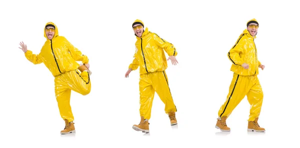 Moderní tanečnice ve žlutých šatech izolovaná na bílém — Stock fotografie