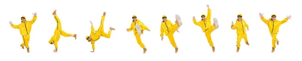 穿着黄色衣服的现代舞者与白人隔离在一起 — 图库照片