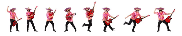 흰색으로 분리되어 있는 멕시코 남성, 기타를 브 랜딩하는 모습 — 스톡 사진