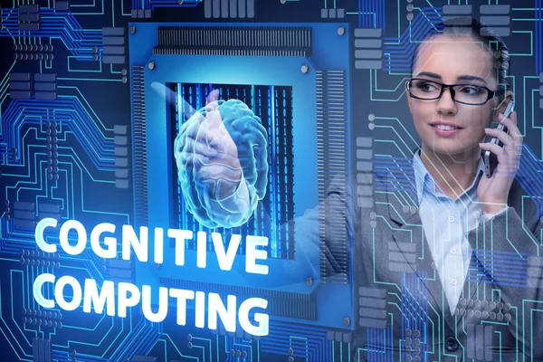 Cognitive computive concept with woman pressing buttons — Stock Photo, Image