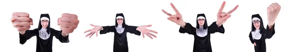 Roliga nunna isolerat på den vita bakgrunden — Stockfoto