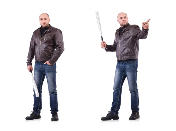 Gewalttätiger Mann mit Baseballschläger auf Weiß — Stockfoto